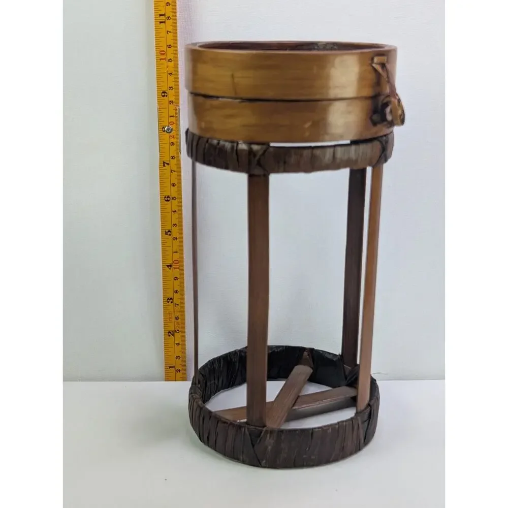 Vintage Asian Bamboo Cricket Insect Cage Hinged Lid Rustic Folk Art Decor 10